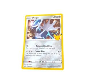 Dialga 20/25 uit Pokémon TCG Celebrations, holo kaart met de aanvallen Temporal Backflow en Metal Blast