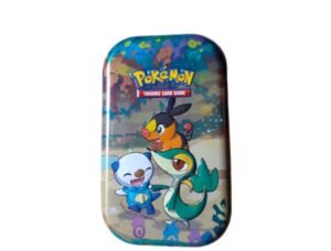Lege mini tin met Tepig, Oshawott en Snivy, vooraanzicht