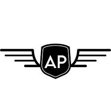 Logo van AP Grading: zwart schild met de letters AP en vleugels