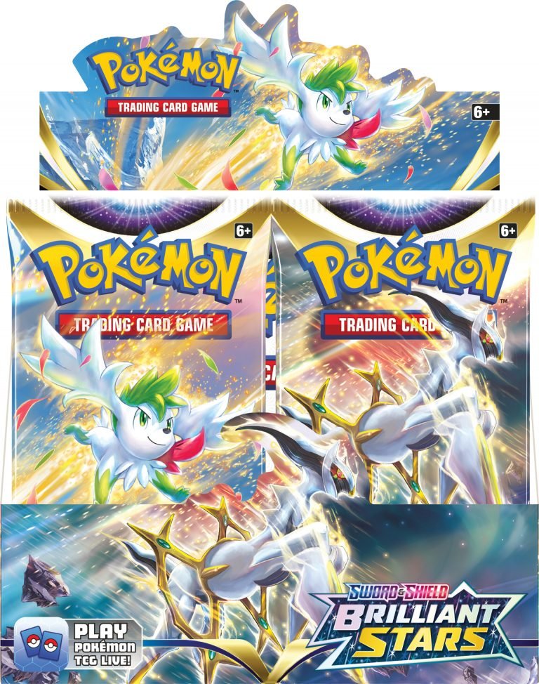 Brilliant Stars booster display met Arceus en Shaymin, voorbeeld van een Pokémon-product