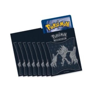 Burning Shadows sleeves met grijze Necrozma-print, uitgewaaierd met een Pokémon-kaart erin