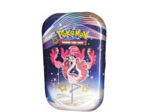 Lege mini tin met Flamigo op een donkere sterrenachtergrond, vooraanzicht