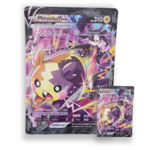 Jumbo Pokémon-kaart Morpeko V SWSH 289 naast de kaart op normaal formaat