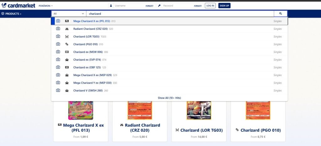 Pokemon kaart waarde checken via Cardmarket