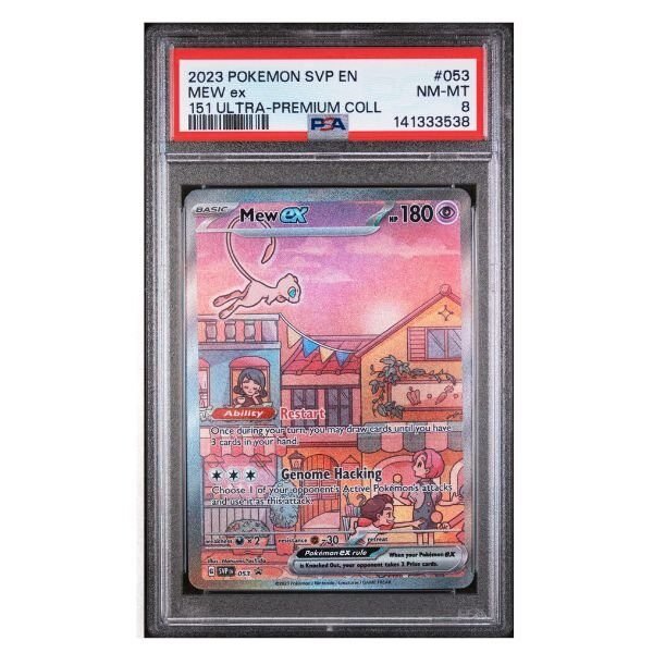 Mew ex #053 uit de 151 Ultra-Premium Collection in een PSA-slab met grade 8 NM-MT