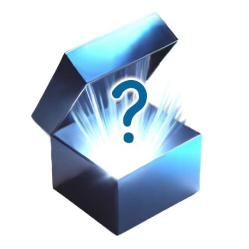 Geopende blauwe mystery box met een lichtstraal en een vraagteken erboven